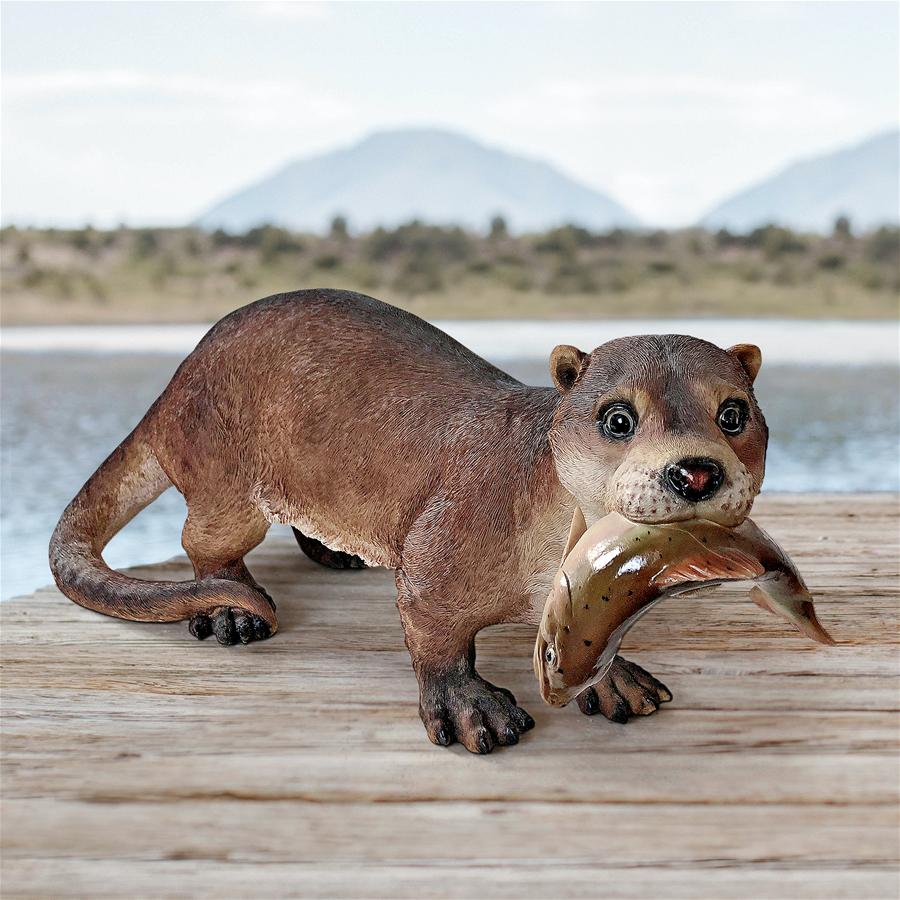 River Otter's Big Catch Garden Statue