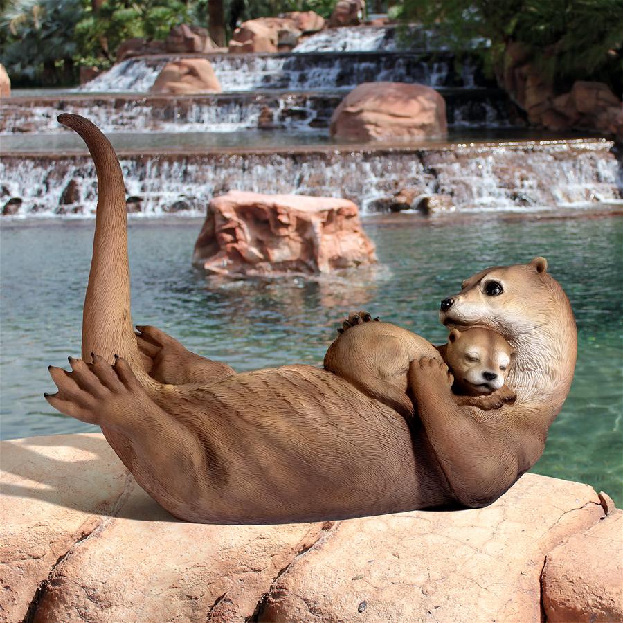 Embracing Love Mother and Child Otter Statue