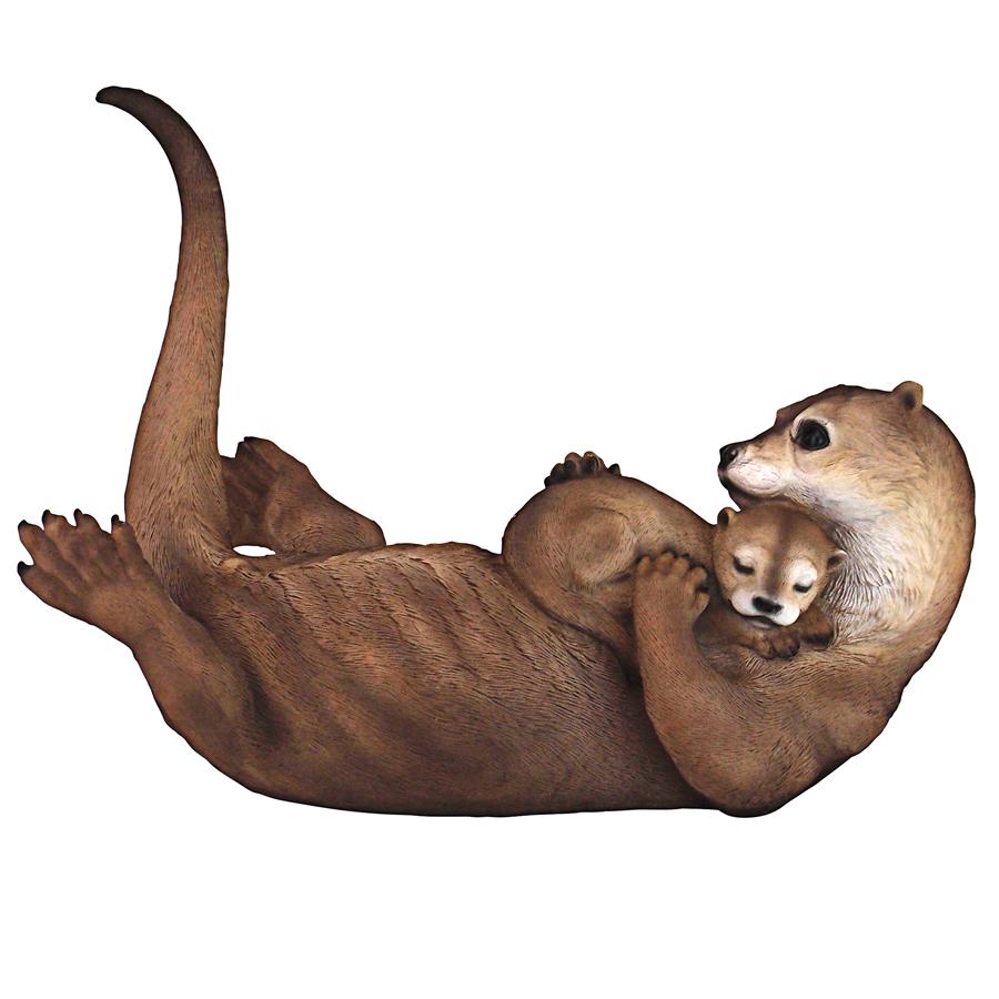 Embracing Love Mother and Child Otter Statue