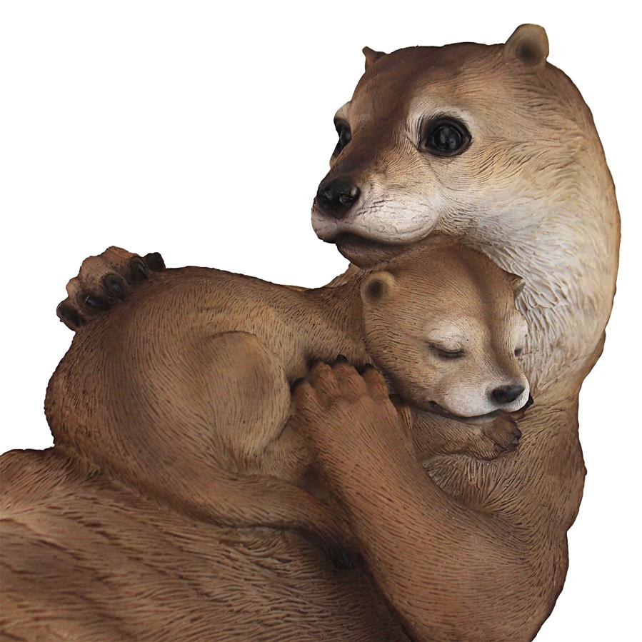 Embracing Love Mother and Child Otter Statue