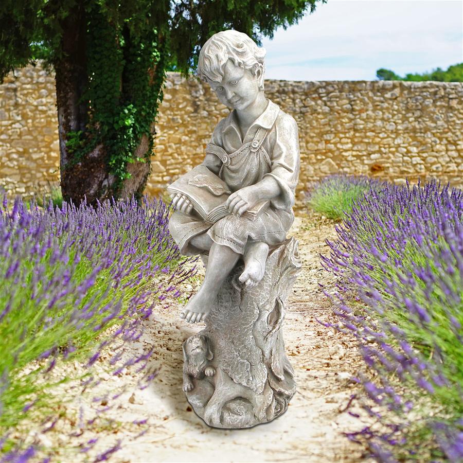 Sebastian the Reading Child Garden Statue