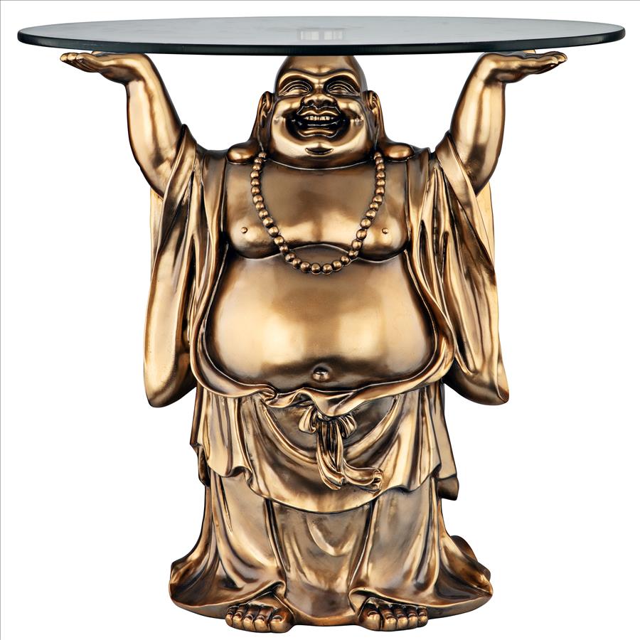 Jolly Hotei Buddha Glass-Topped Sculptural Table