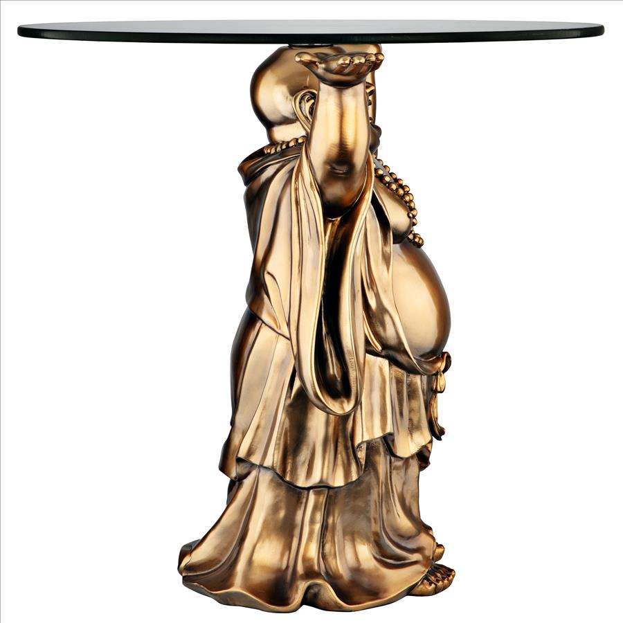 Jolly Hotei Buddha Glass-Topped Sculptural Table