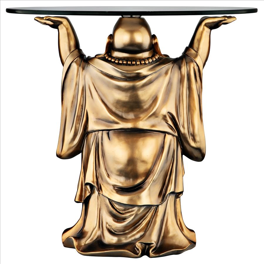 Jolly Hotei Buddha Glass-Topped Sculptural Table