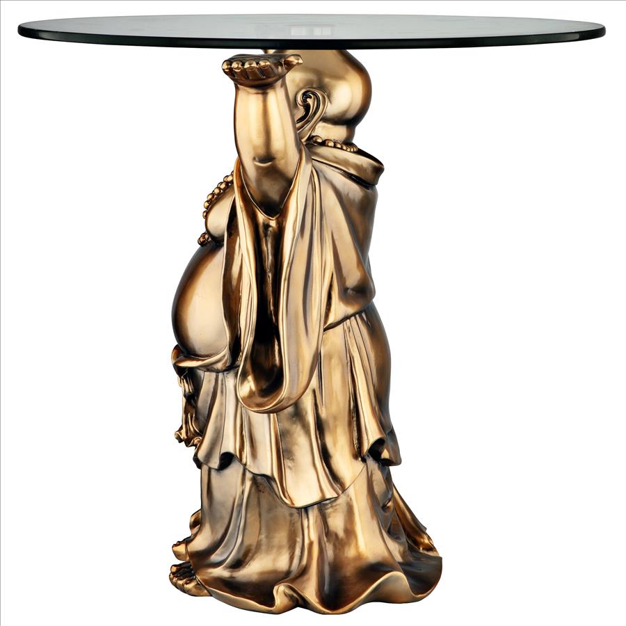 Jolly Hotei Buddha Glass-Topped Sculptural Table