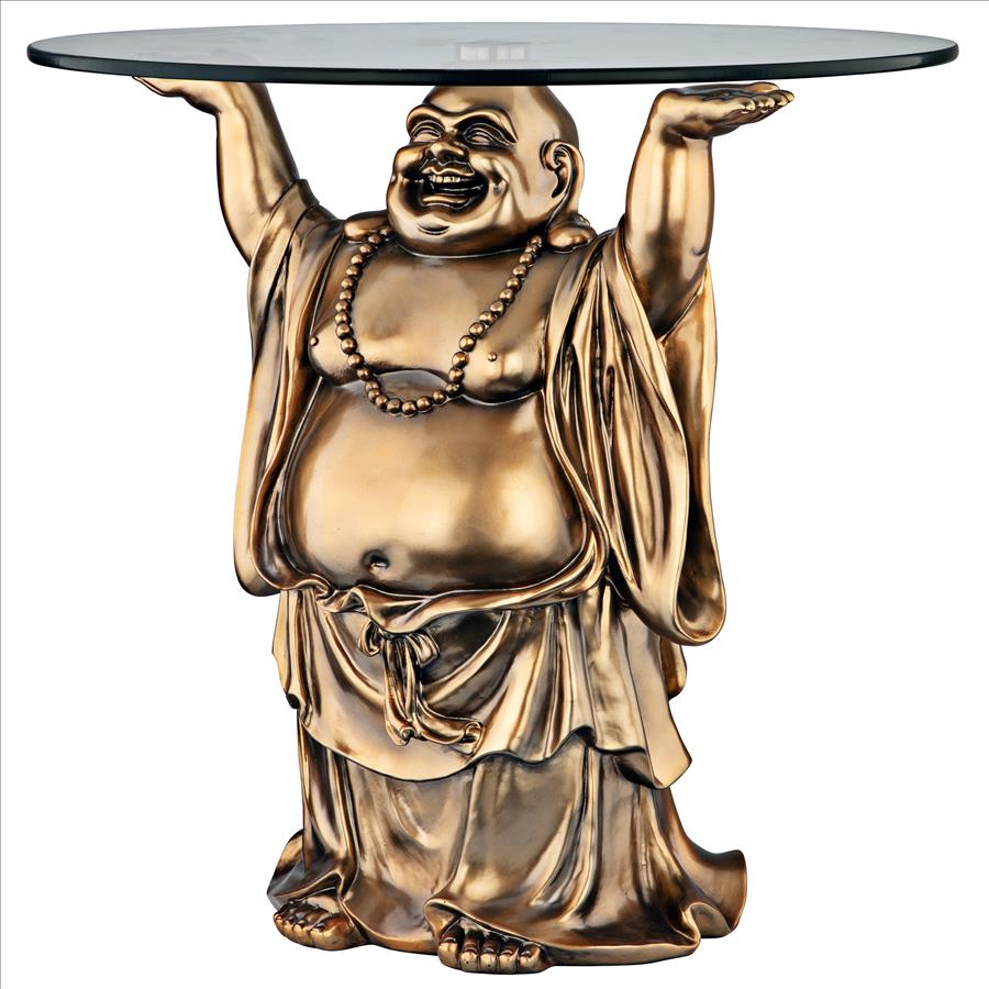 Jolly Hotei Buddha Glass-Topped Sculptural Table