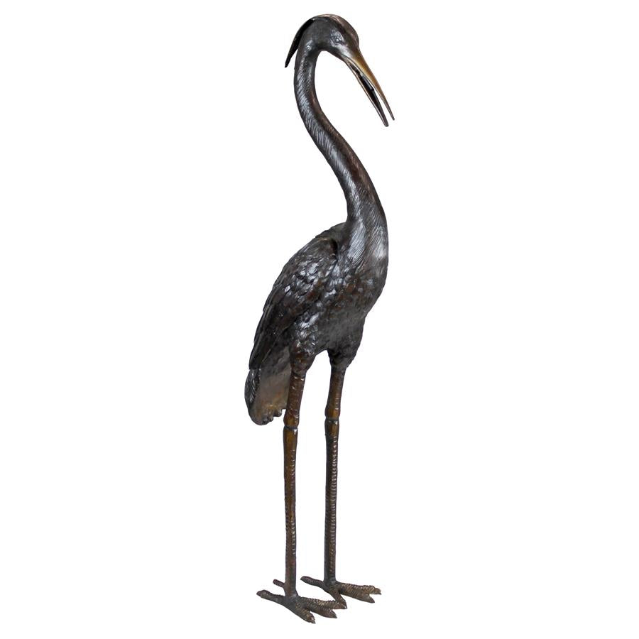 Medium Heron Cast Bronze Garden Statue: Head High