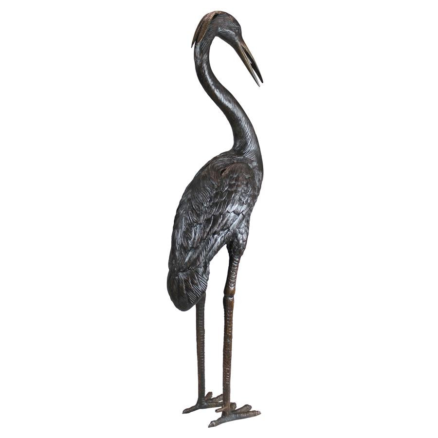 Medium Heron Cast Bronze Garden Statue: Head High