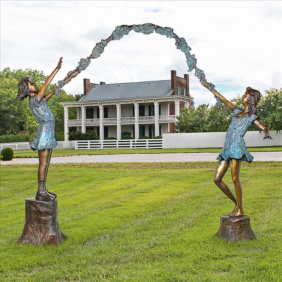 Grand Scale Flower Arbor Kids Cast Bronze Garden Statue