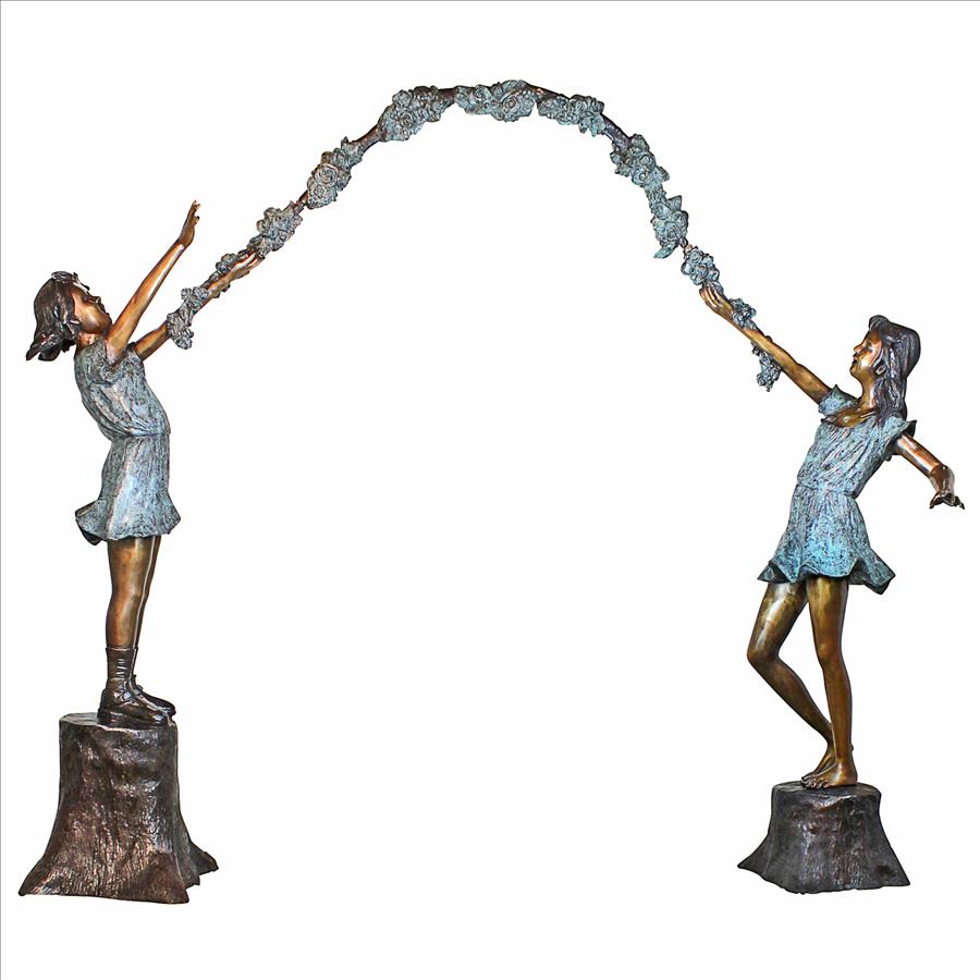 Grand Scale Flower Arbor Kids Cast Bronze Garden Statue