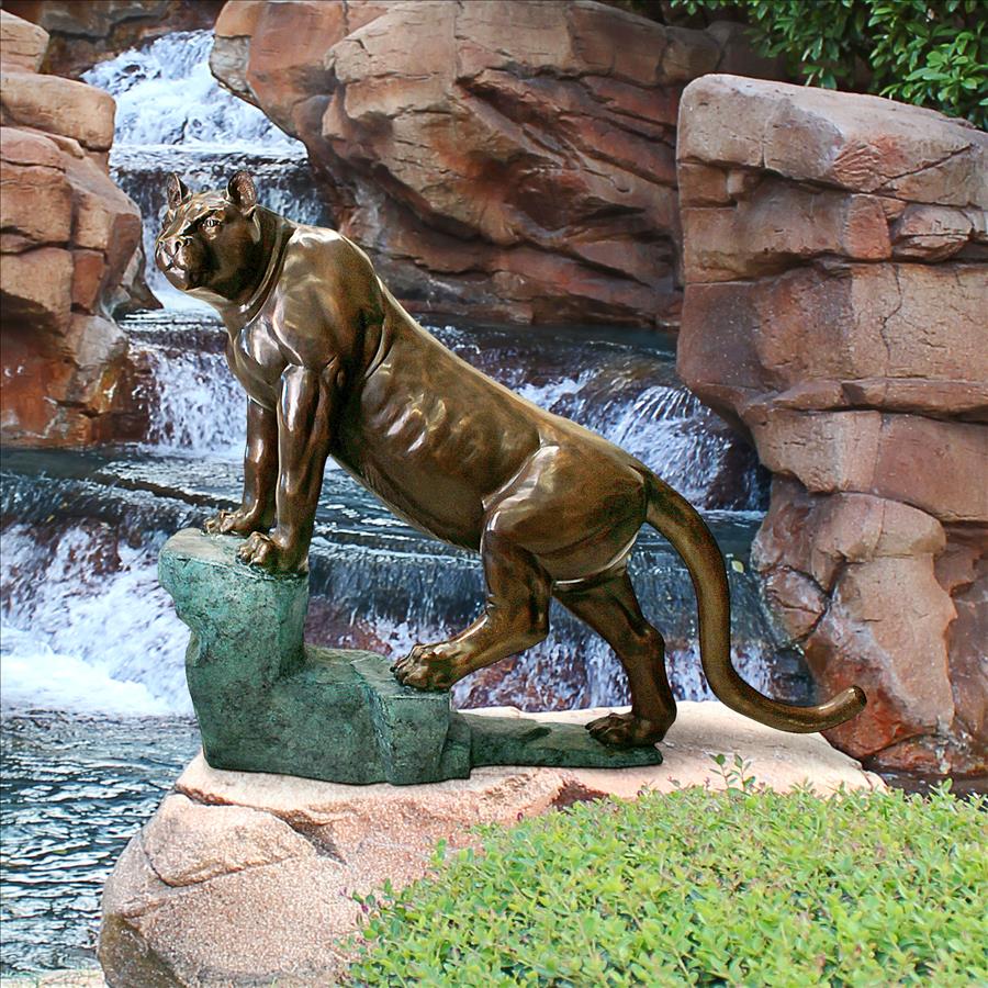 Cougar on a Rock Cast Bronze Garden Statue