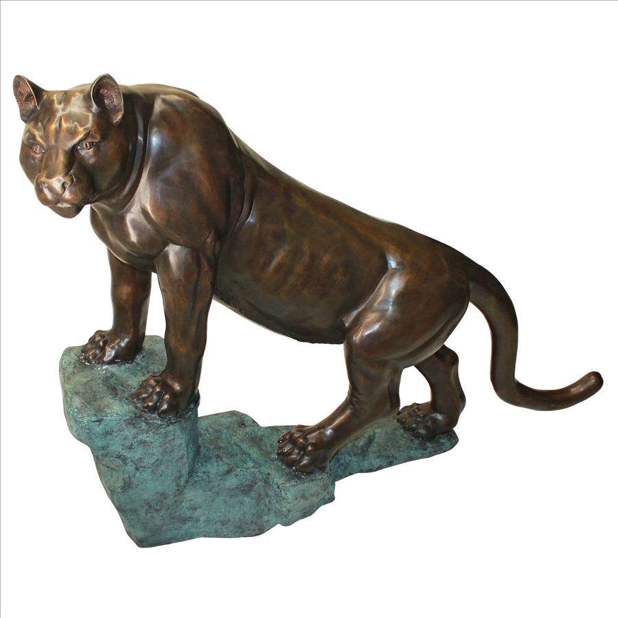 Cougar on a Rock Cast Bronze Garden Statue