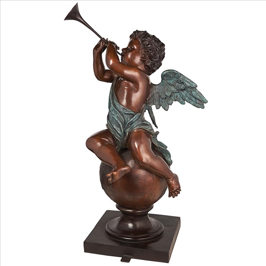 Baby Gabriel Sounding Heaven's Trumpet Cast Bronze Garden Angel Statue