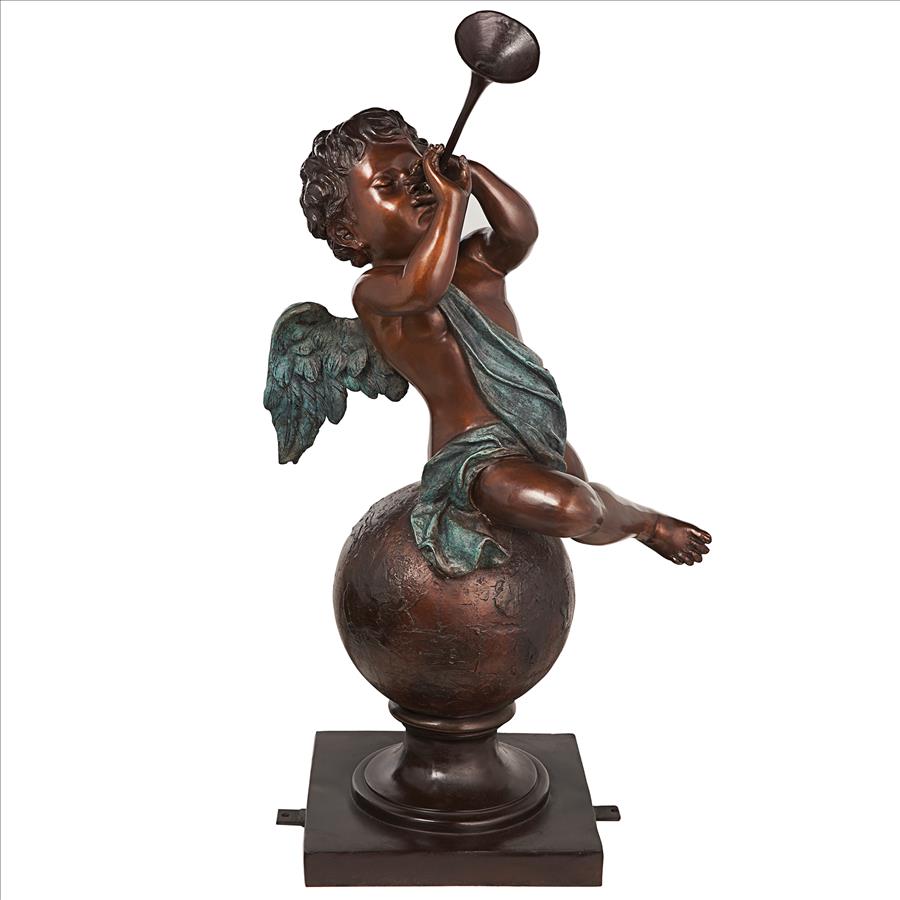 Baby Gabriel Sounding Heaven's Trumpet Cast Bronze Garden Angel Statue