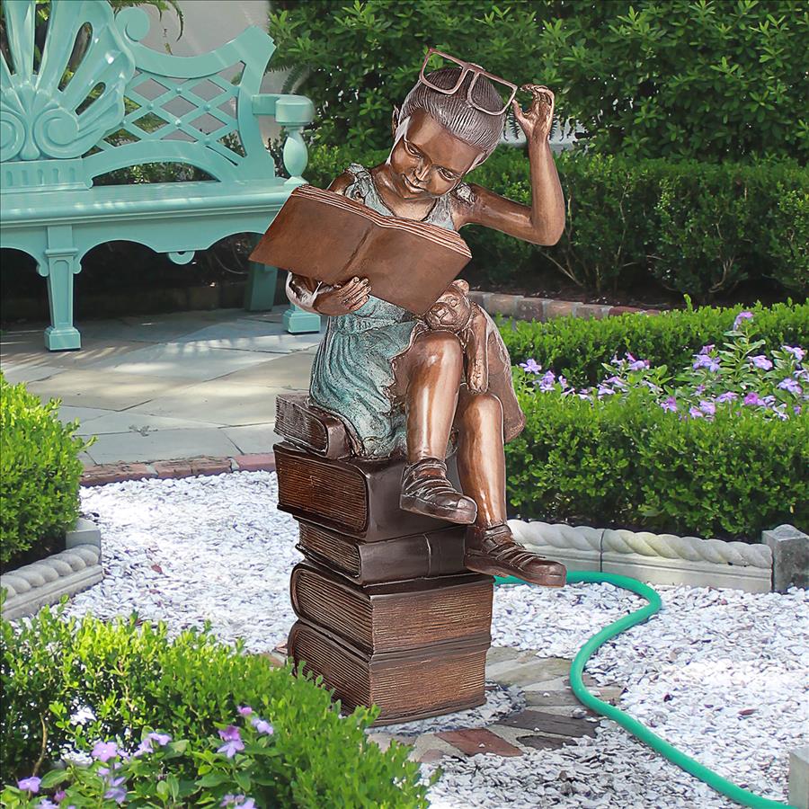 Book Loving Betty Reading Girl Bronze Garden Statue