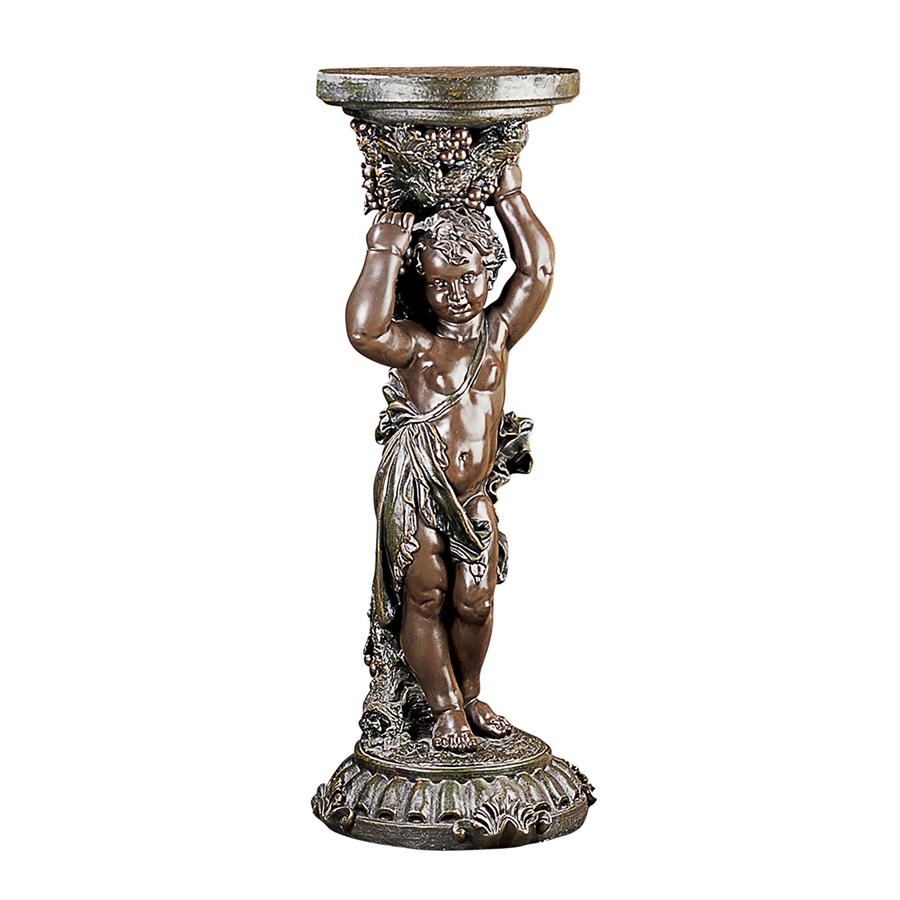 Sous la Vigne Sculptural Cherub Pedestal: Faux Bronze