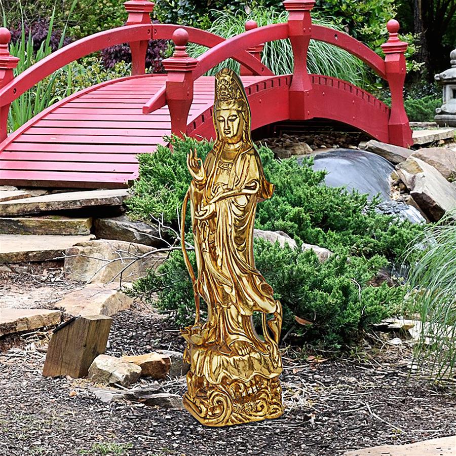 The Golden Guan Yin Chinese Goddess of Mercy Statue