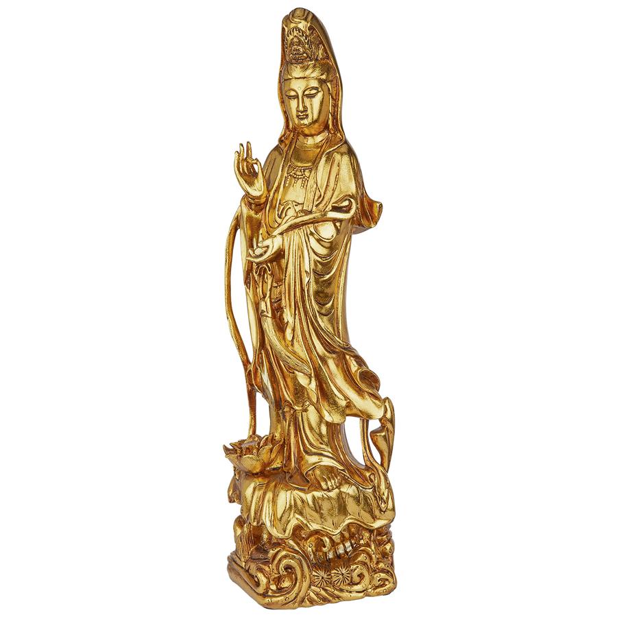 The Golden Guan Yin Chinese Goddess of Mercy Statue