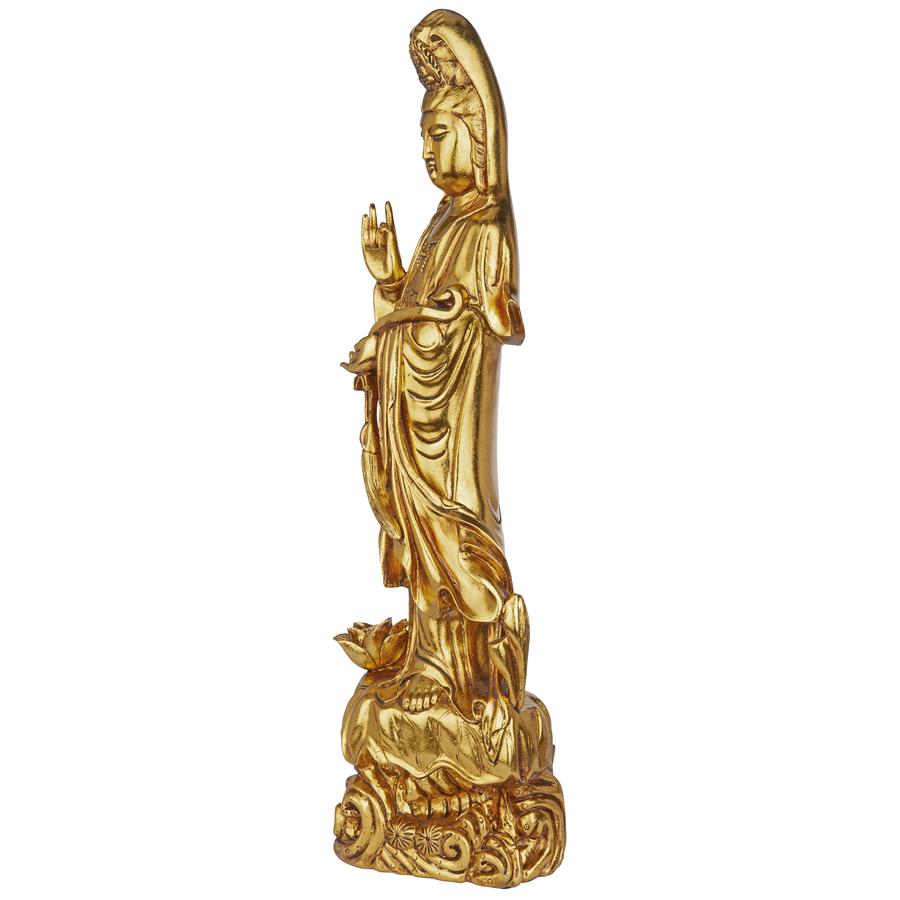 The Golden Guan Yin Chinese Goddess of Mercy Statue