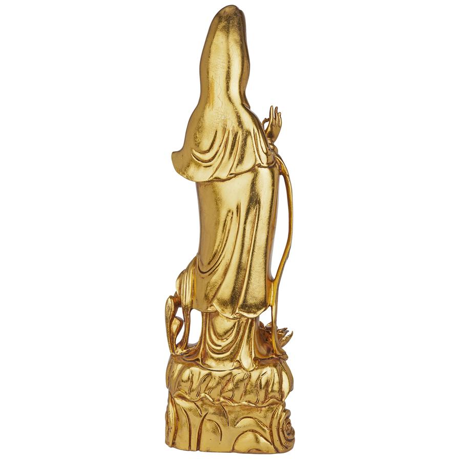 The Golden Guan Yin Chinese Goddess of Mercy Statue