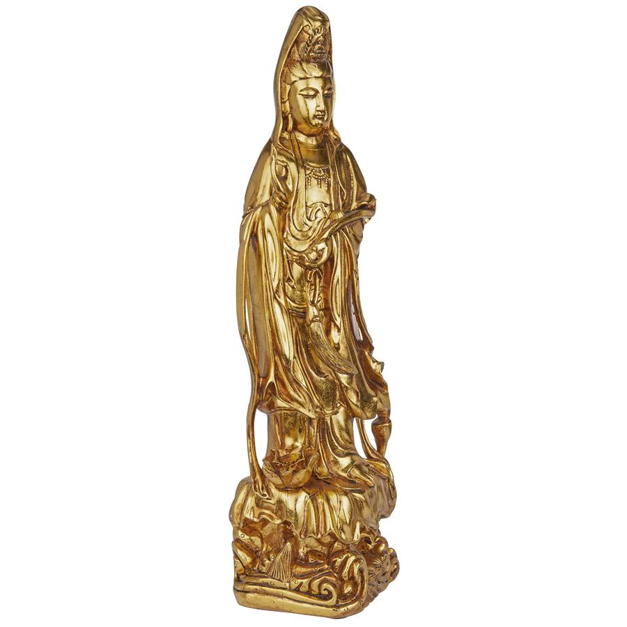 The Golden Guan Yin Chinese Goddess of Mercy Statue