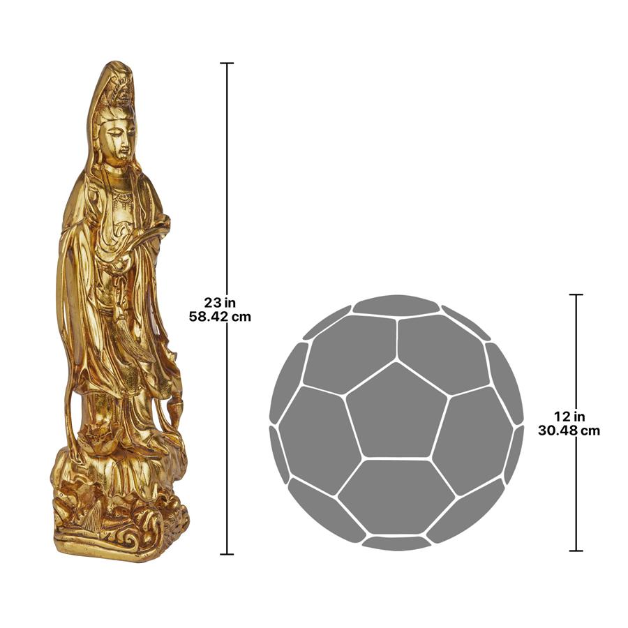 The Golden Guan Yin Chinese Goddess of Mercy Statue