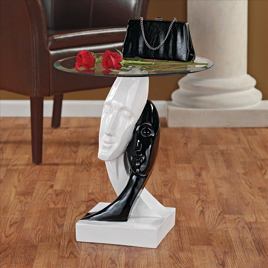 Lovers in Black and White Sculptural Glass-Topped Table
