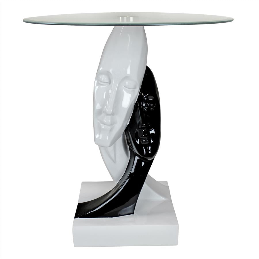 Lovers in Black and White Sculptural Glass-Topped Table