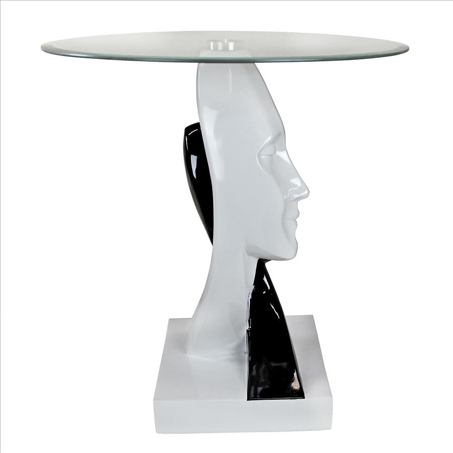 Lovers in Black and White Sculptural Glass-Topped Table