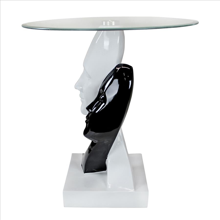 Lovers in Black and White Sculptural Glass-Topped Table