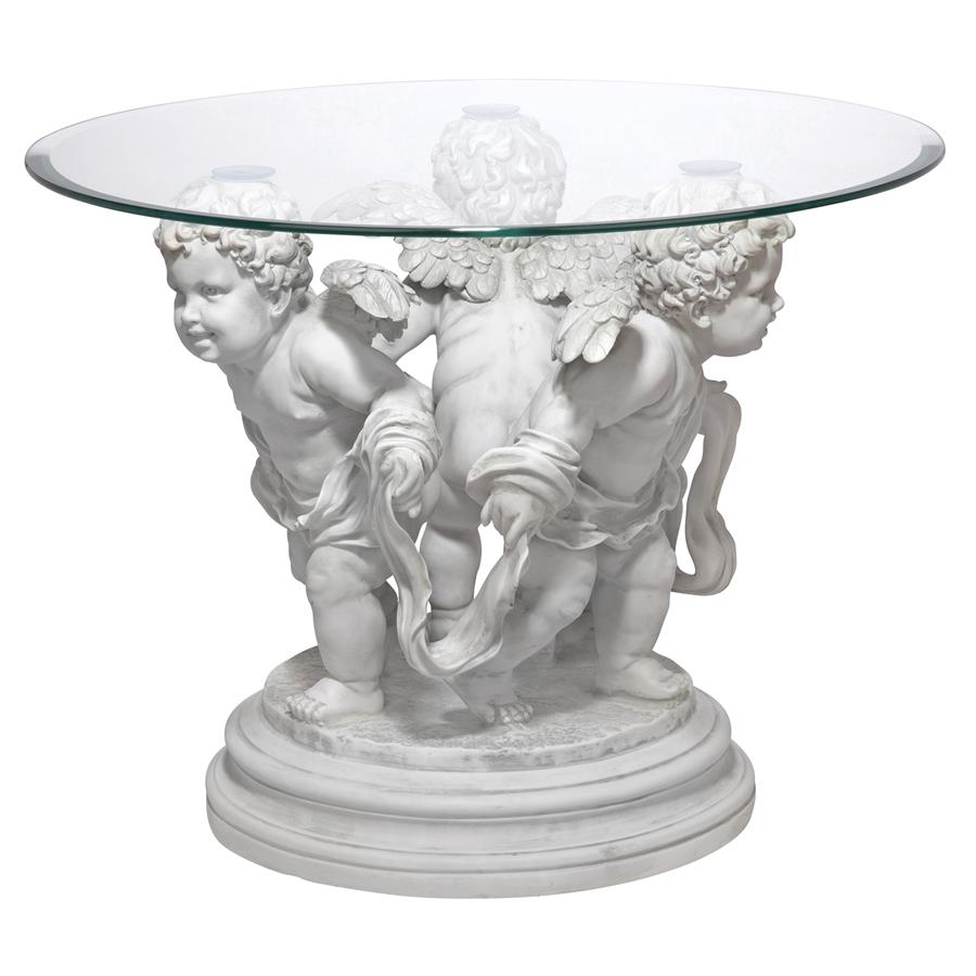 Bernini's Cherubs Glass-Top Sculptural Table