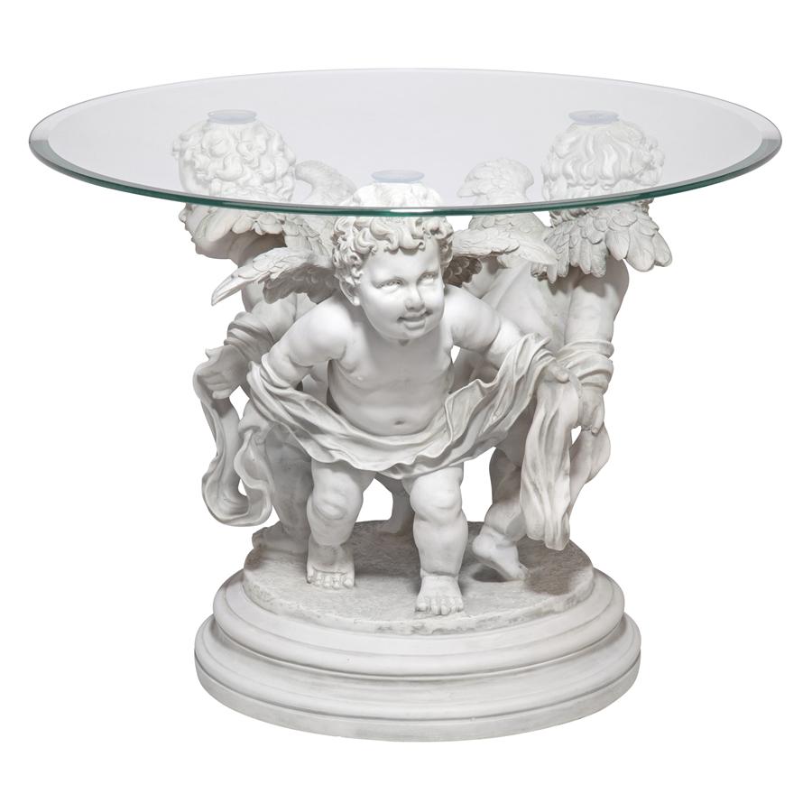 Bernini's Cherubs Glass-Top Sculptural Table