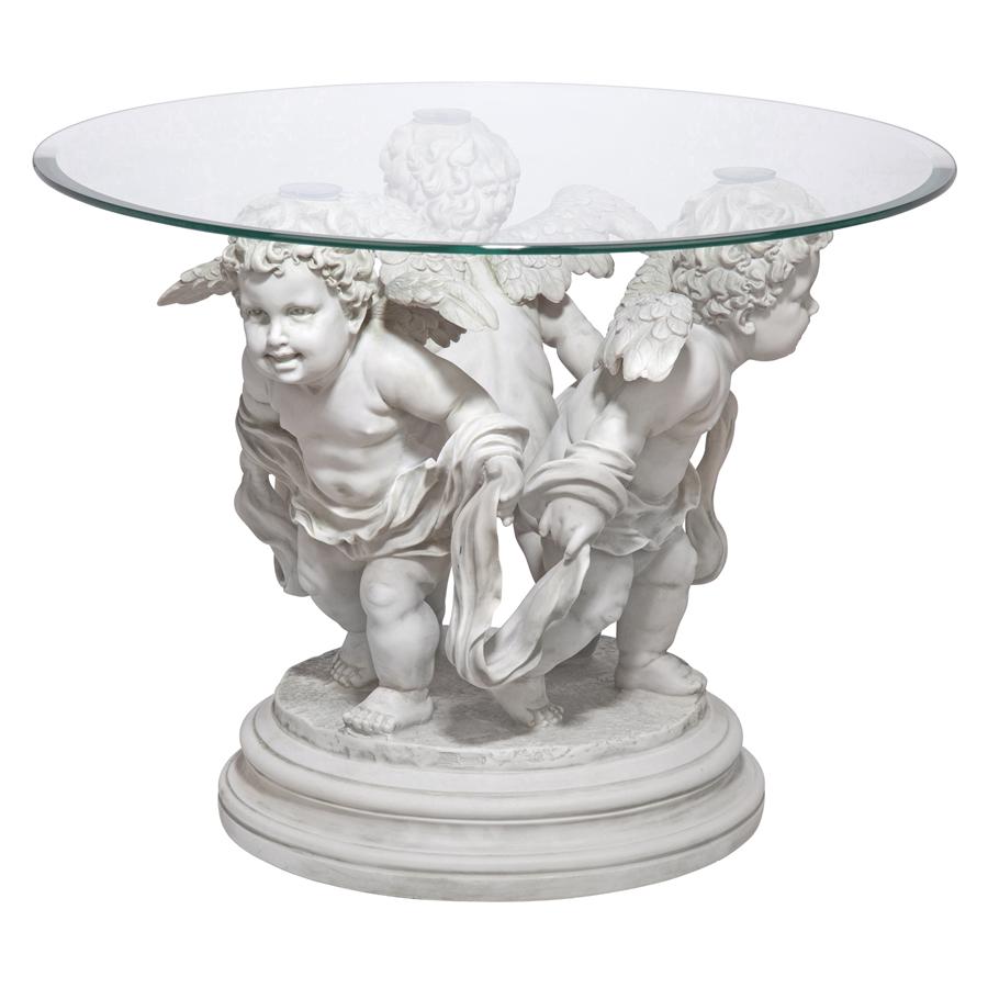 Bernini's Cherubs Glass-Top Sculptural Table