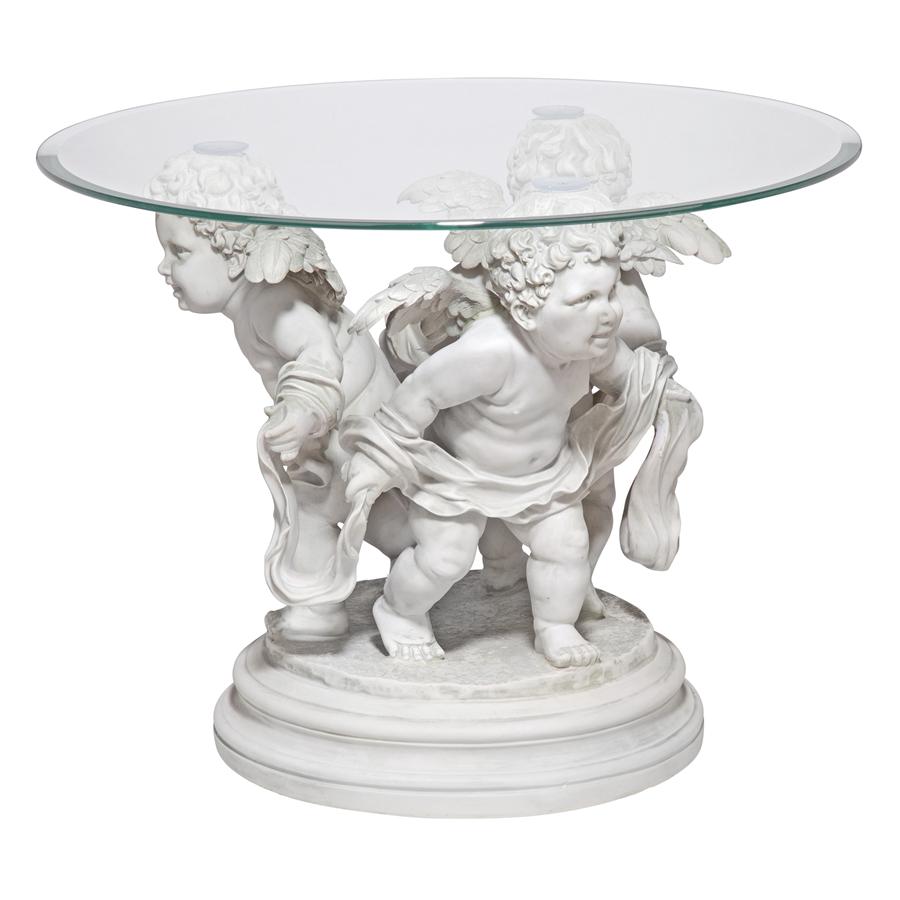 Bernini's Cherubs Glass-Top Sculptural Table