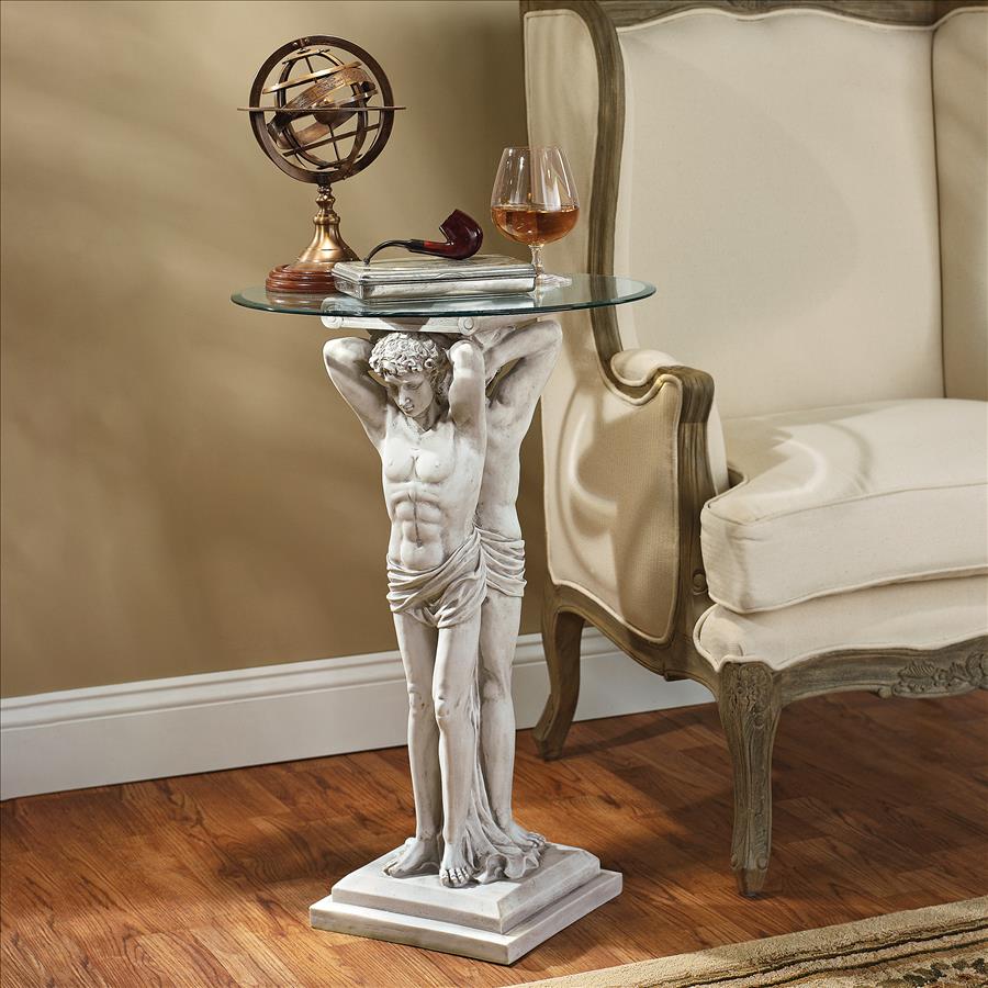 Hermitage Atlantes Glass-Topped Pedestal Table