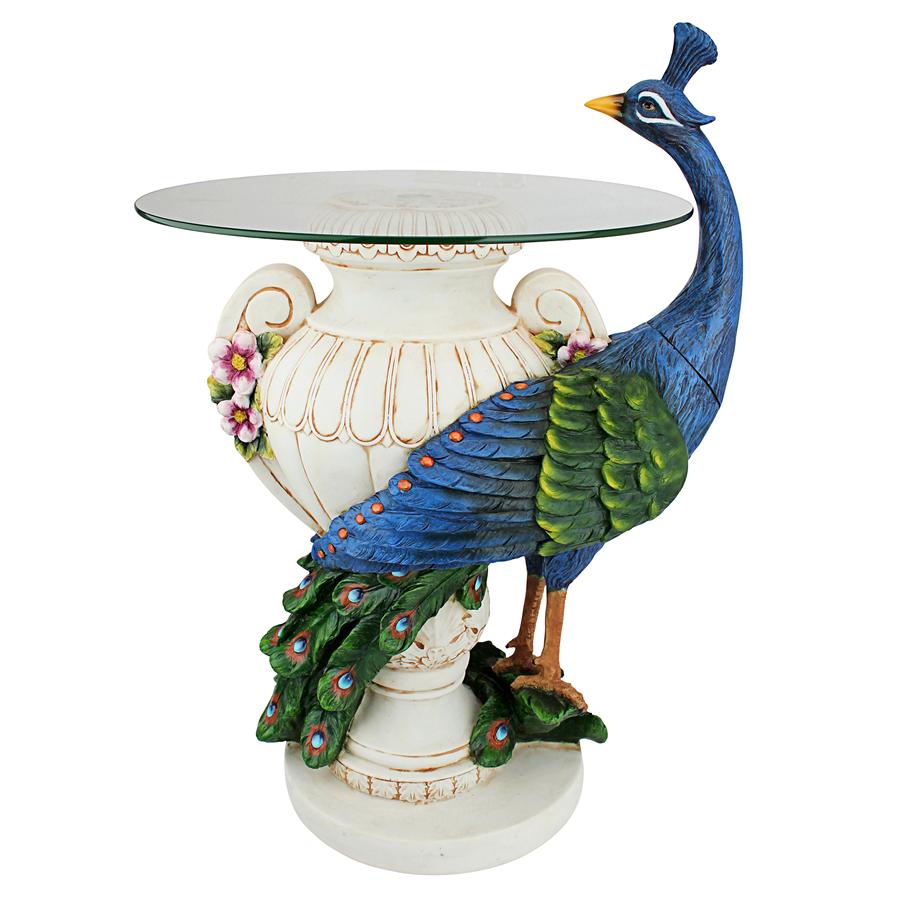 Staverden Castle Peacock Sculptural Glass-Topped Table