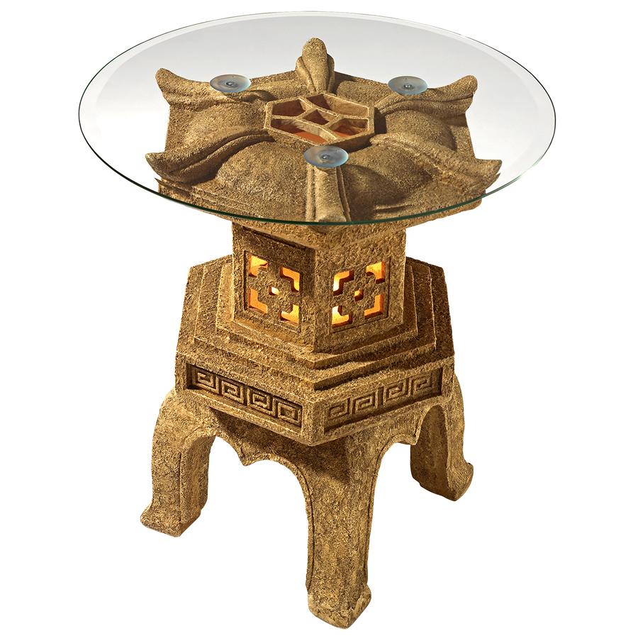 Tranquil Pagoda Illuminated Glass-Topped Sculptural Table