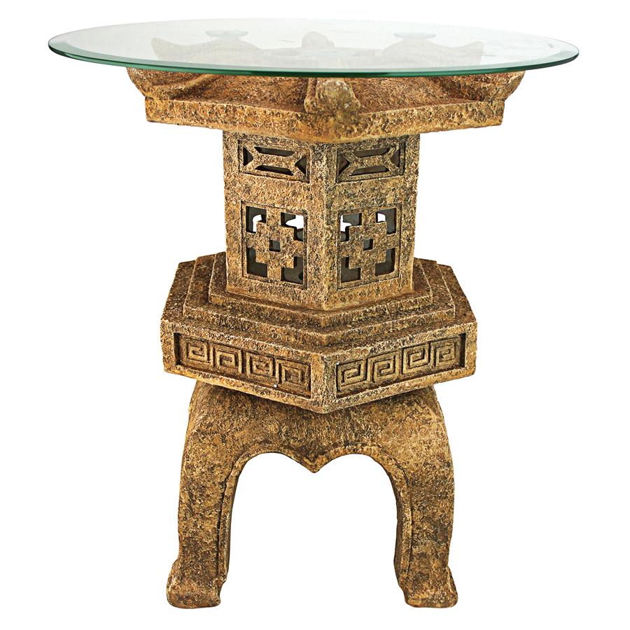 Tranquil Pagoda Illuminated Glass-Topped Sculptural Table