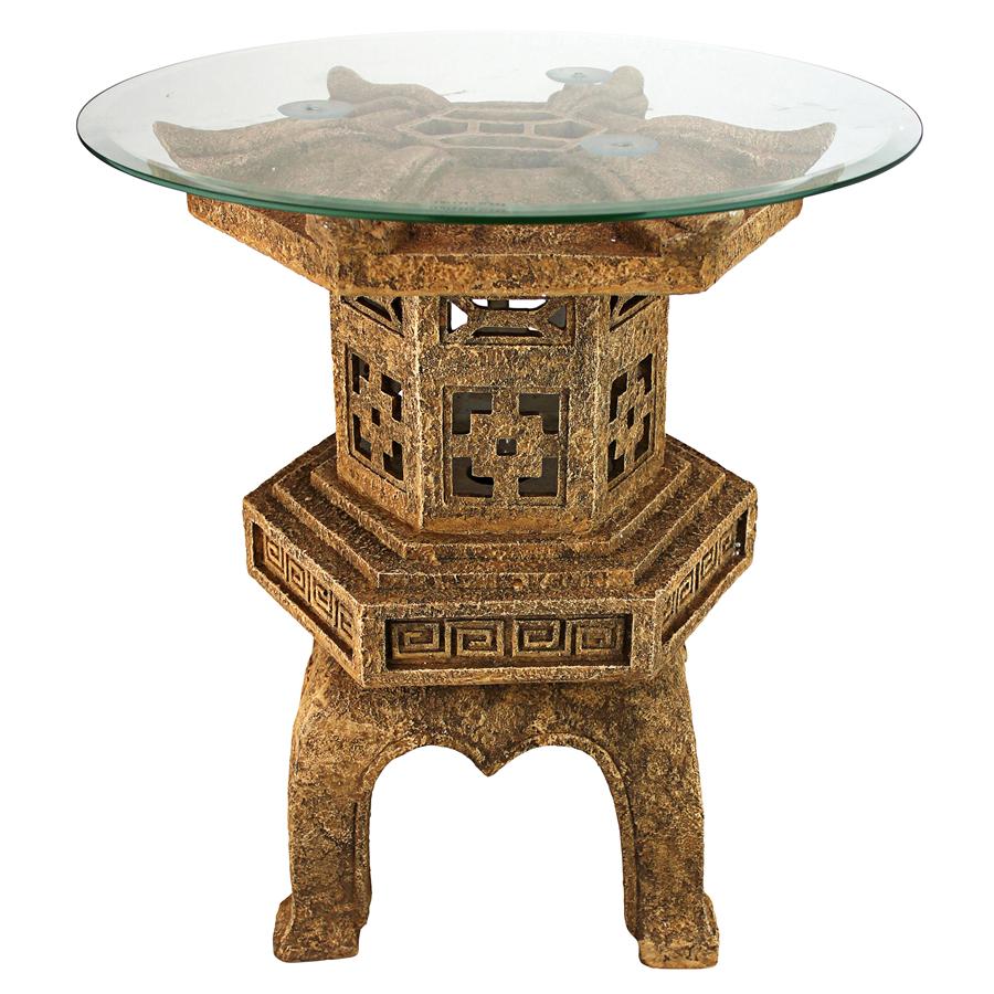 Tranquil Pagoda Illuminated Glass-Topped Sculptural Table