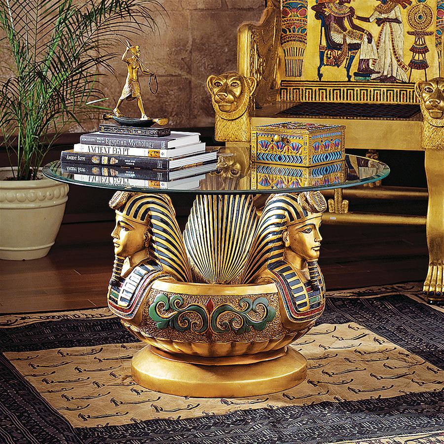 Three Heads of Tutankhamen Sculptural Glass-Topped Table