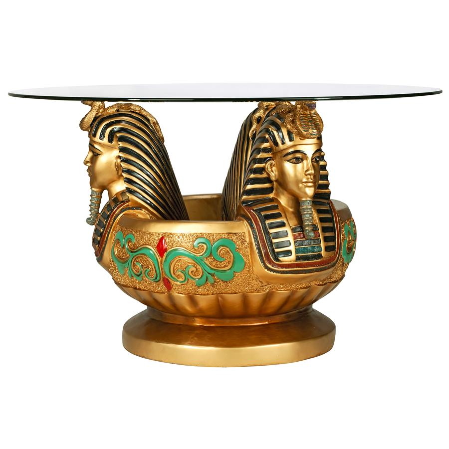 Three Heads of Tutankhamen Sculptural Glass-Topped Table