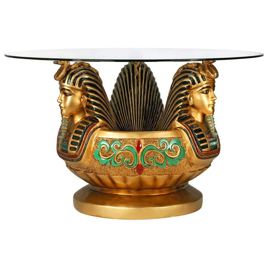 Three Heads of Tutankhamen Sculptural Glass-Topped Table