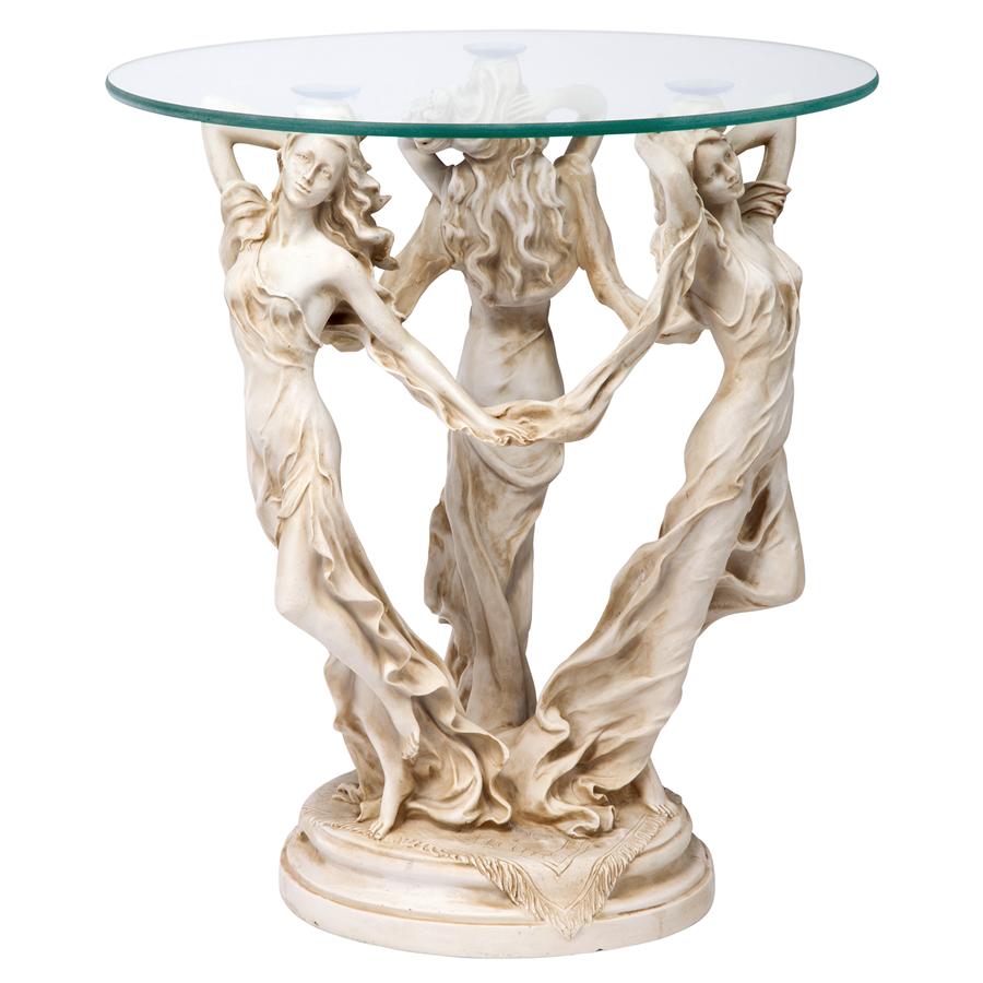 Three Muses of Ancient Greece Glass-Topped Sculptural Table