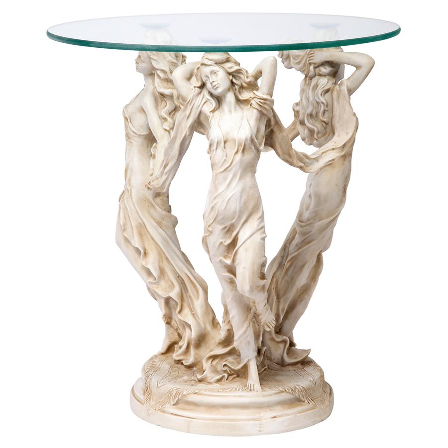 Three Muses of Ancient Greece Glass-Topped Sculptural Table