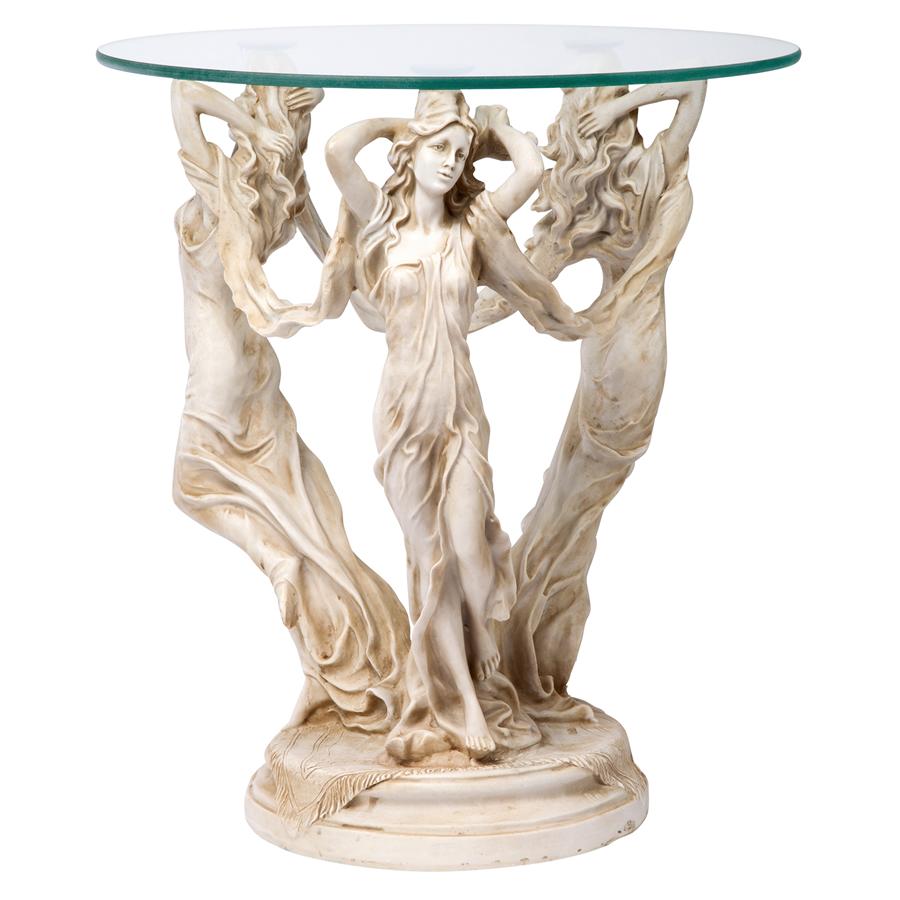 Three Muses of Ancient Greece Glass-Topped Sculptural Table