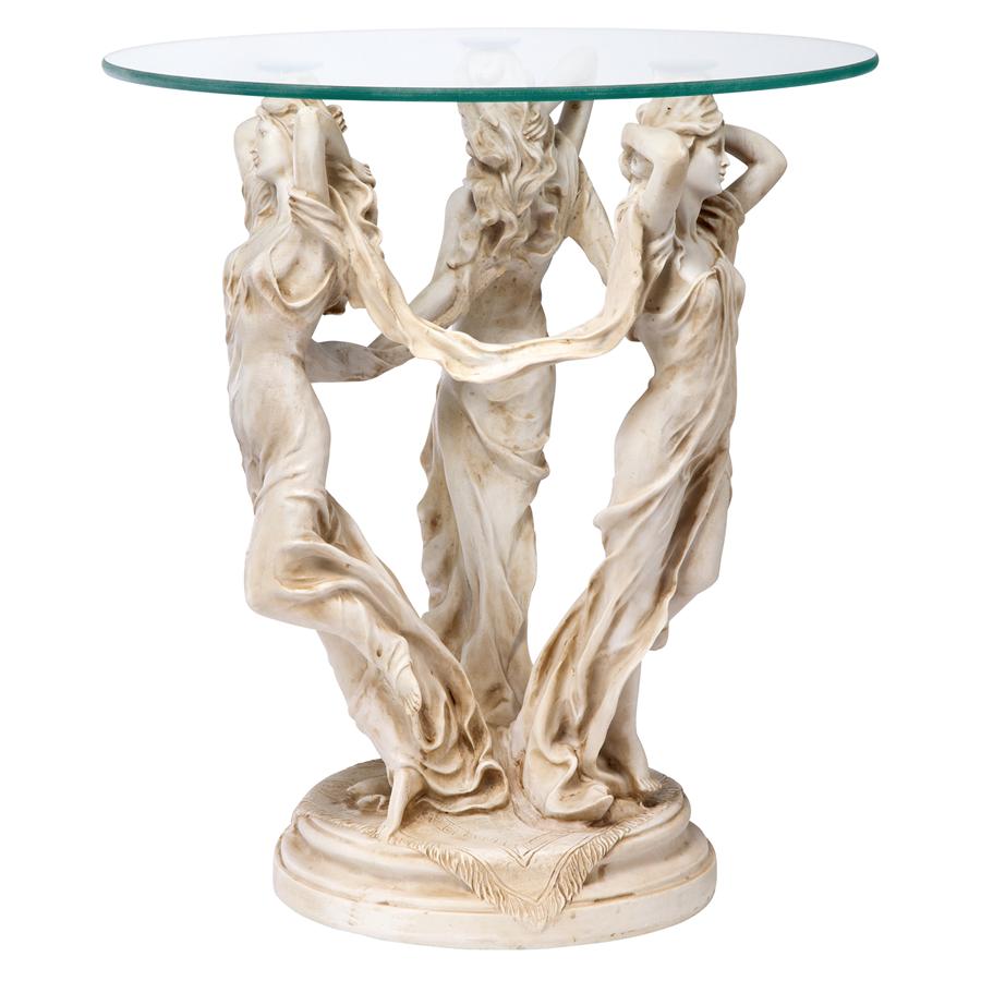 Three Muses of Ancient Greece Glass-Topped Sculptural Table