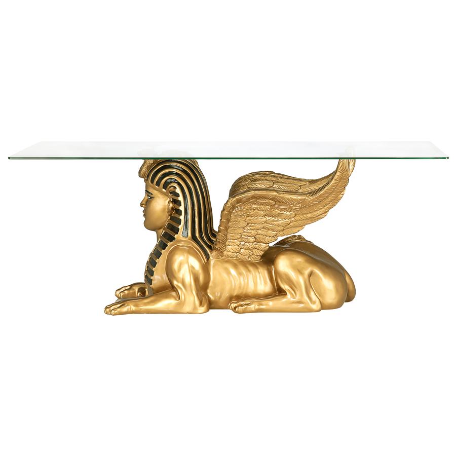 Golden Egyptian Sphinx Glass-Topped Sculptural Table