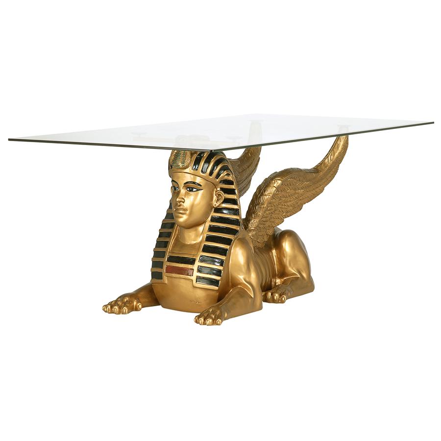 Golden Egyptian Sphinx Glass-Topped Sculptural Table