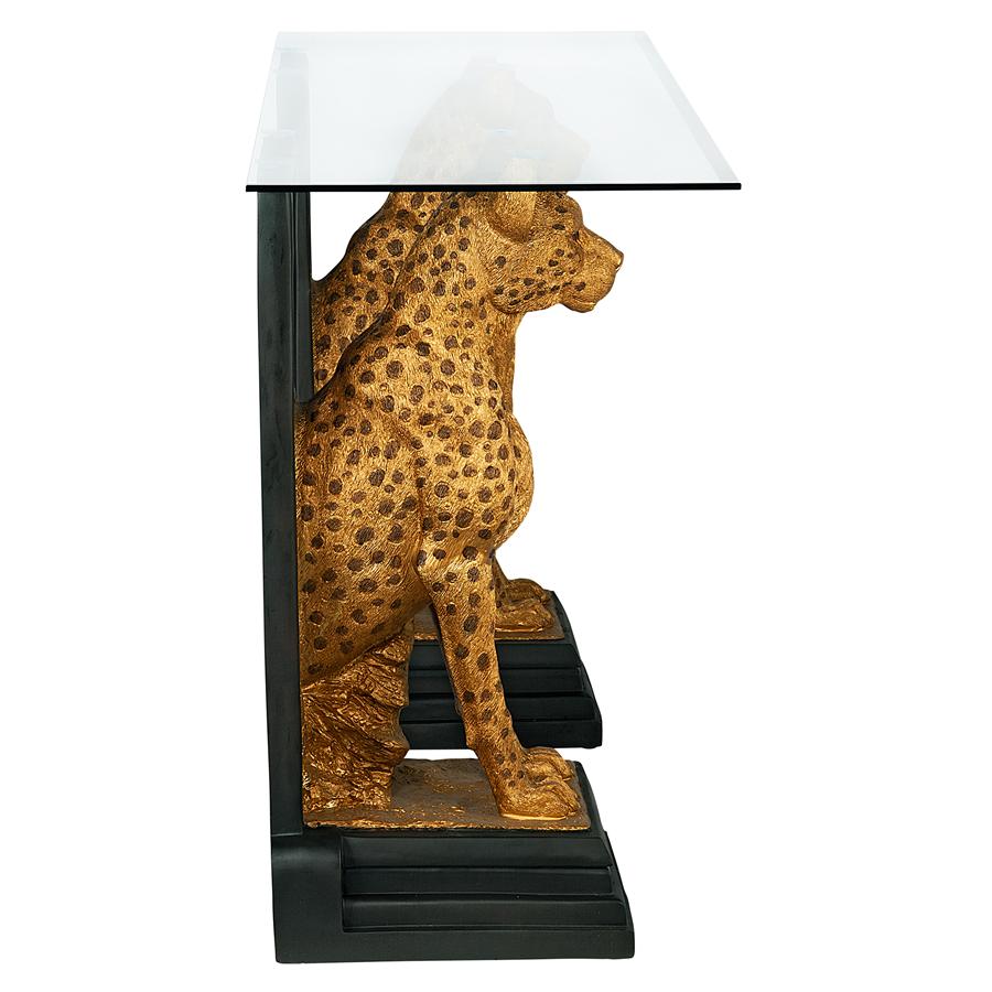 Royal Egyptian Cheetahs Sculptural Glass-Topped Console