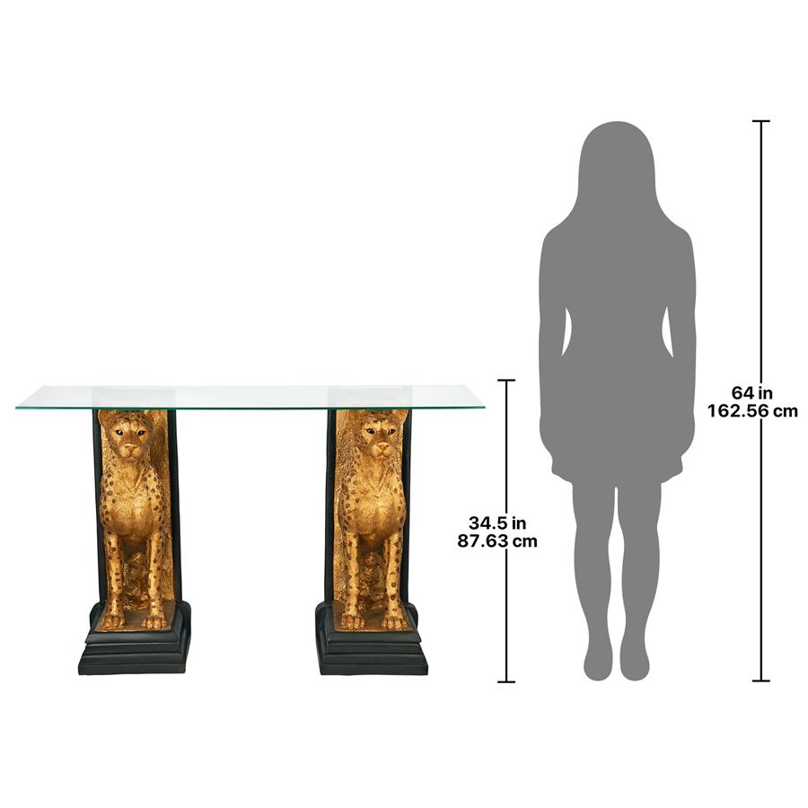 Royal Egyptian Cheetahs Sculptural Glass-Topped Console